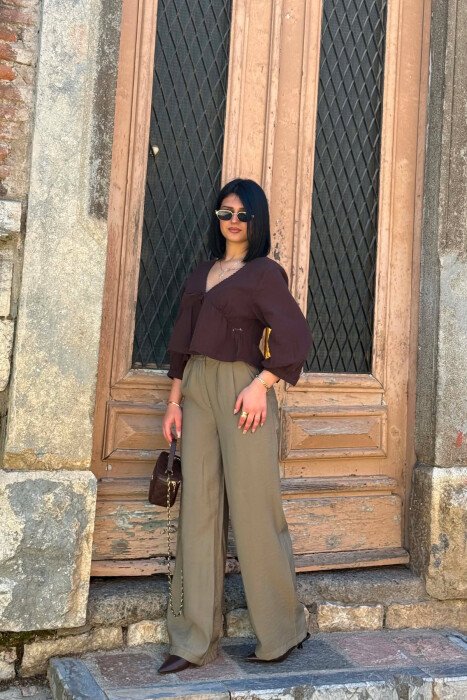 ONE COLOR WIDE LEG WOMAN TROUSERS GREEN/JESHILE - 6