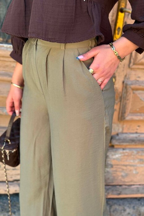ONE COLOR WIDE LEG WOMAN TROUSERS GREEN/JESHILE - 7