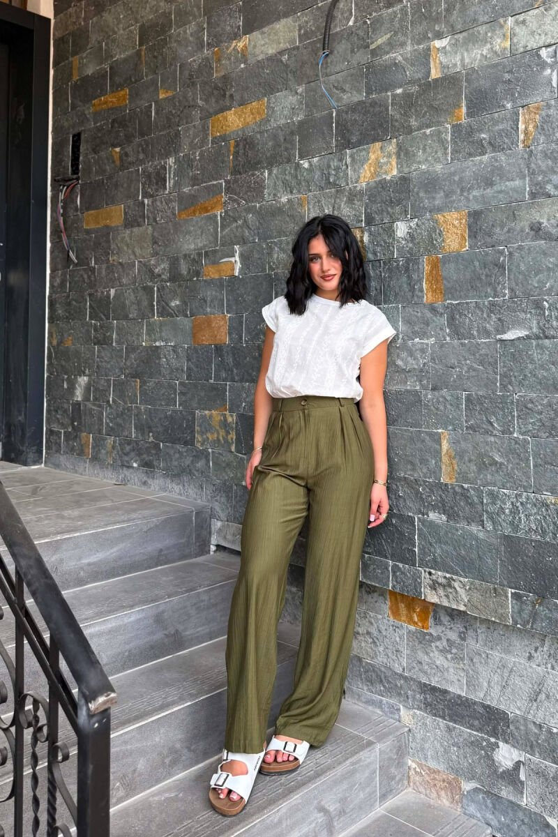 ONE COLOR WIDE LEG WOMAN TROUSERS GREEN/JESHILE - 1