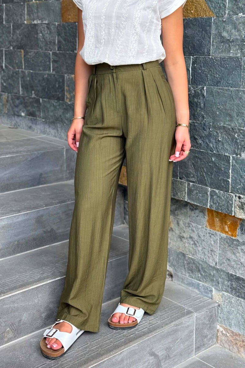 ONE COLOR WIDE LEG WOMAN TROUSERS GREEN/JESHILE - 2
