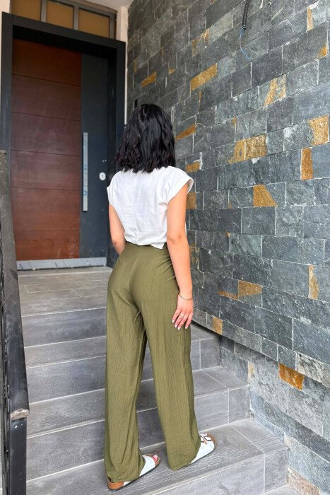 ONE COLOR WIDE LEG WOMAN TROUSERS GREEN/JESHILE - 3