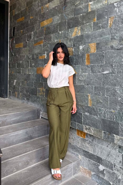 ONE COLOR WIDE LEG WOMAN TROUSERS GREEN/JESHILE - 5