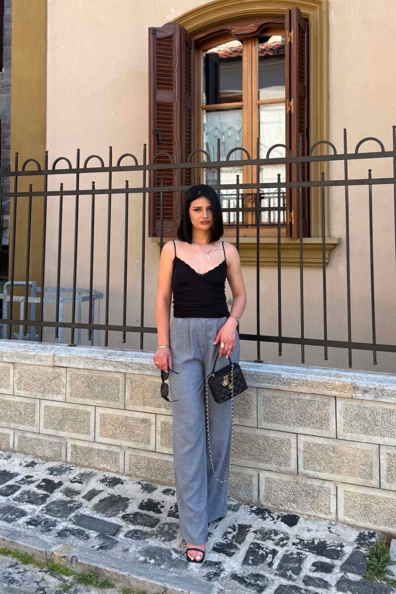 ONE COLOR WIDE LEG WOMAN TROUSERS GREY/GRI - 1