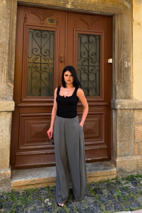 ONE COLOR WIDE LEG WOMAN TROUSERS GREY/GRI 