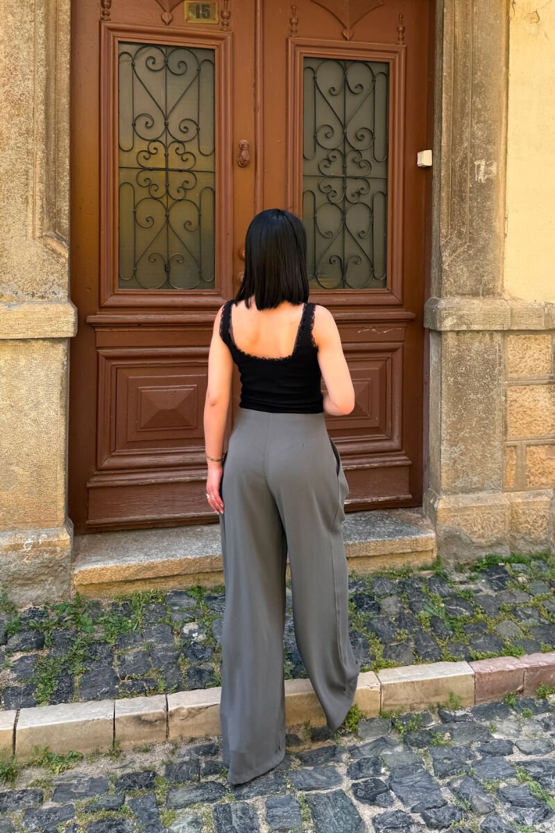 ONE COLOR WIDE LEG WOMAN TROUSERS GREY/GRI - 5