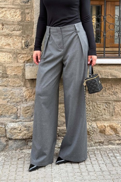 ONE COLOR WIDE LEG WOMAN TROUSERS GREY/GRI - 2