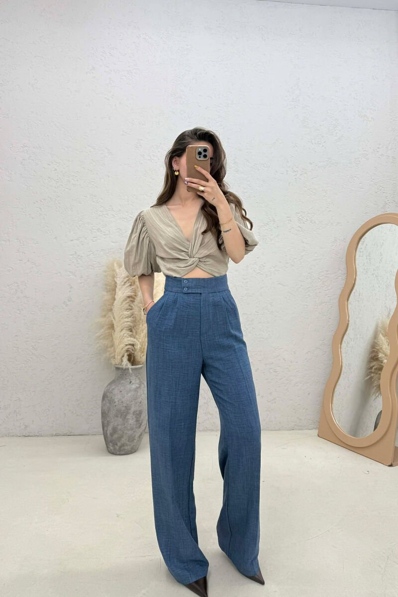 ONE COLOR WIDE LEG WOMAN TROUSERS GREY/GRI - 1