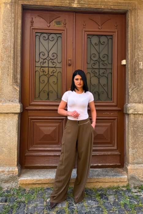 ONE COLOR WIDE LEG WOMAN TROUSERS LIGHT BROWN/KAZB 