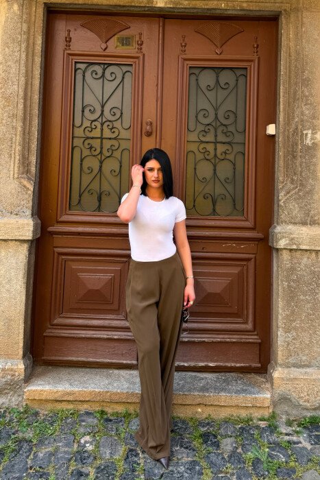 ONE COLOR WIDE LEG WOMAN TROUSERS LIGHT BROWN/KAZB - 3