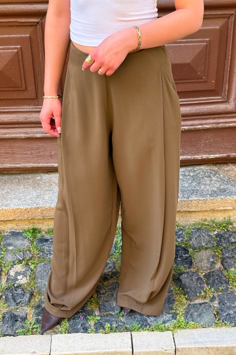ONE COLOR WIDE LEG WOMAN TROUSERS LIGHT BROWN/KAZB - 4