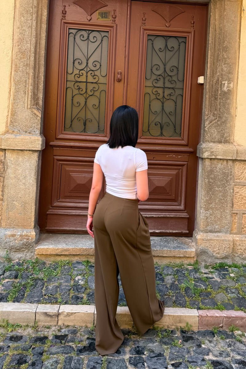 ONE COLOR WIDE LEG WOMAN TROUSERS LIGHT BROWN/KAZB - 5