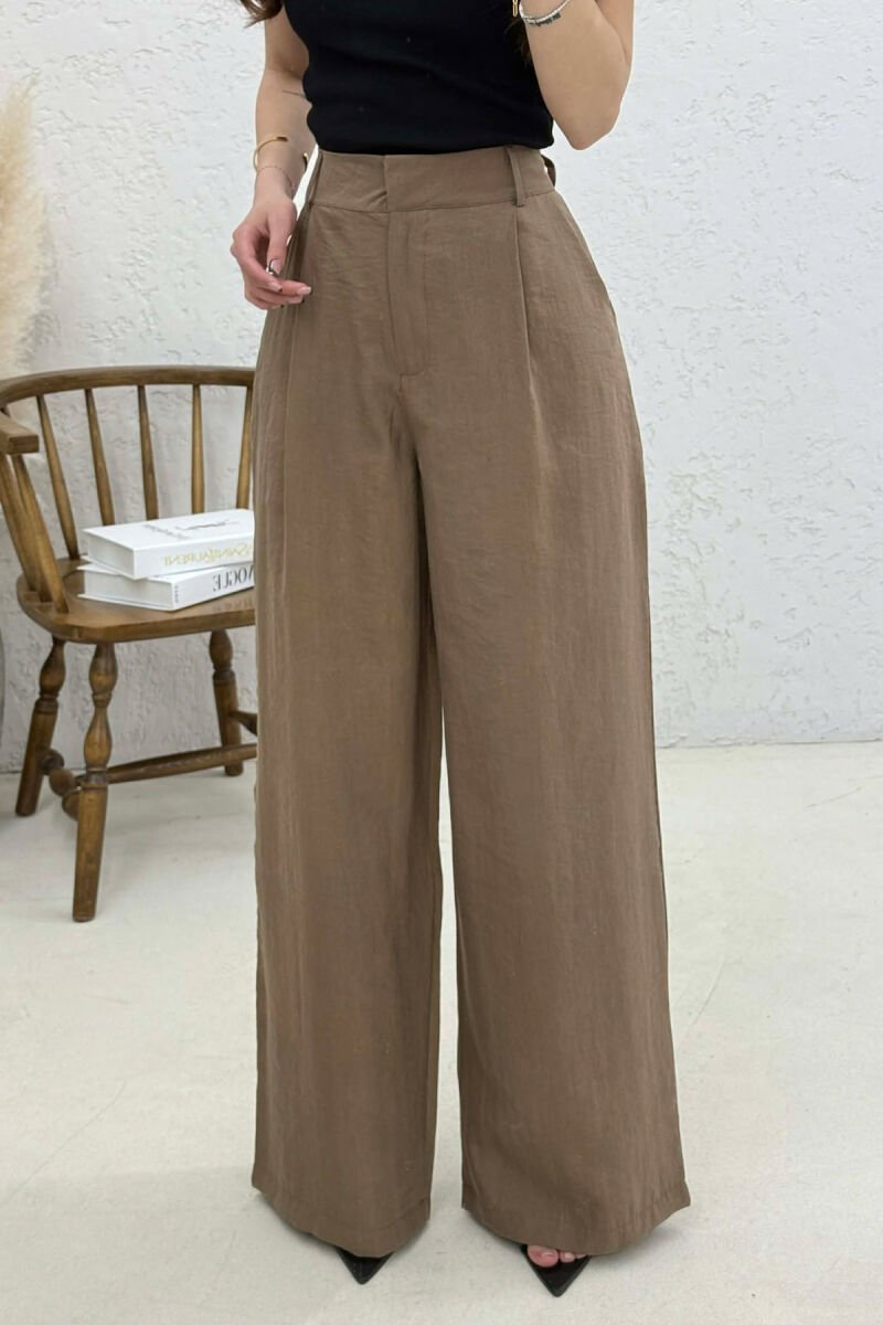 ONE COLOR WIDE LEG WOMAN TROUSERS LIGHT BROWN/KAZB - 4