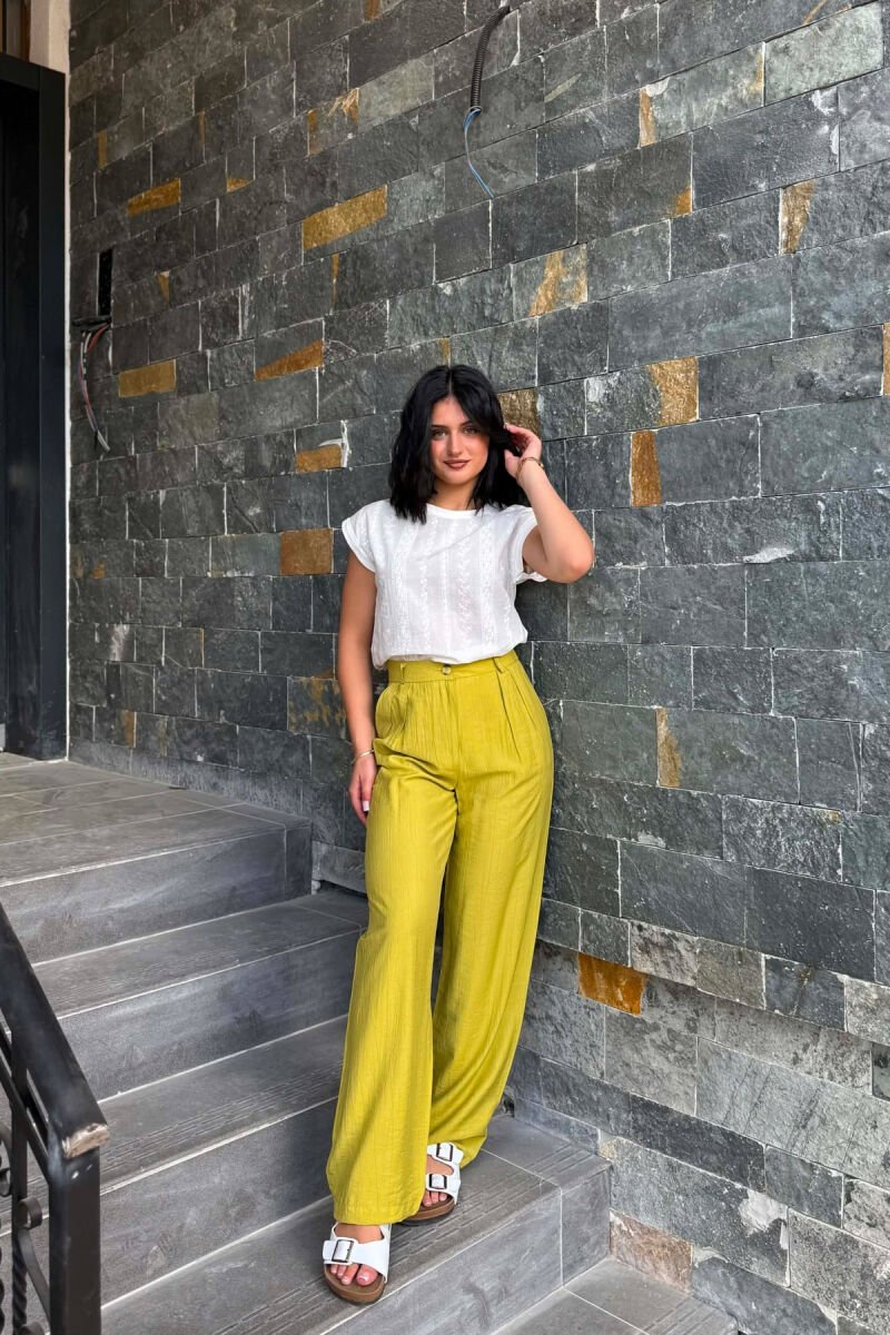 ONE COLOR WIDE LEG WOMAN TROUSERS LIGHT GREEN/JEZB - 1