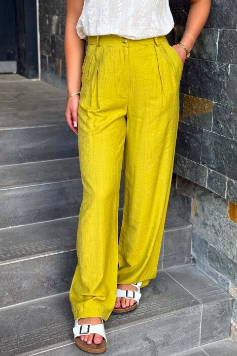 ONE COLOR WIDE LEG WOMAN TROUSERS LIGHT GREEN/JEZB - 5
