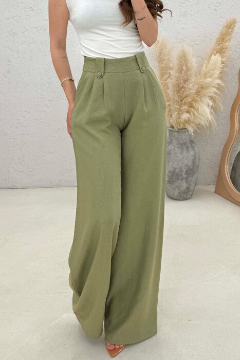 ONE COLOR WIDE LEG WOMAN TROUSERS LIGHT GREEN/JEZB - 3