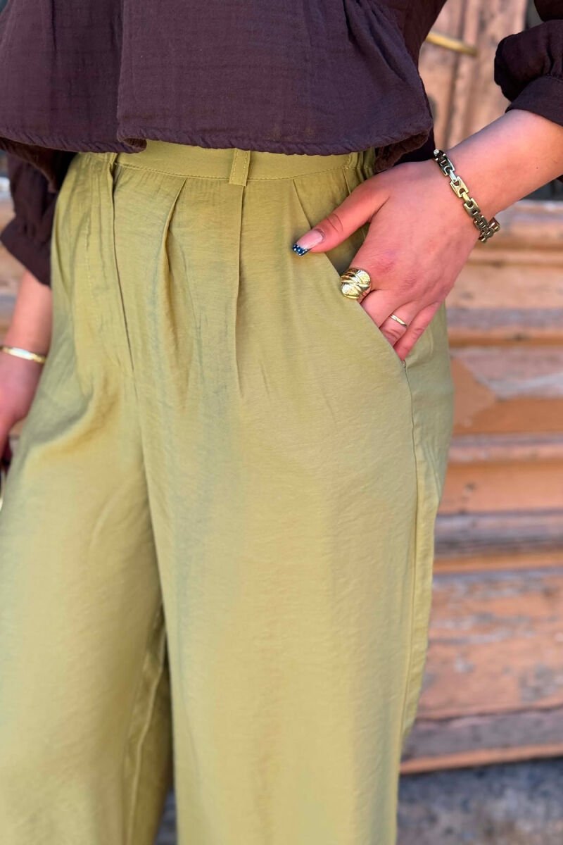 ONE COLOR WIDE LEG WOMAN TROUSERS LIGHT GREEN/JEZB - 4