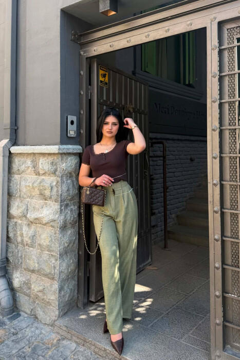 ONE COLOR WIDE LEG WOMAN TROUSERS LIGHT GREEN/JEZB - 1