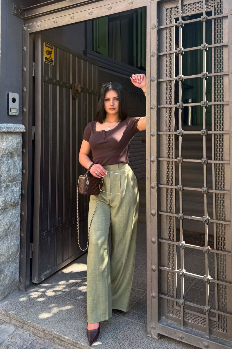 ONE COLOR WIDE LEG WOMAN TROUSERS LIGHT GREEN/JEZB - 2