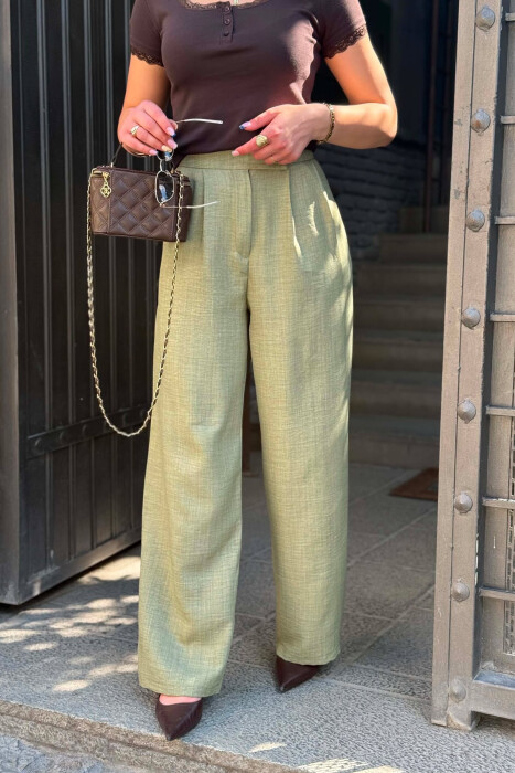 ONE COLOR WIDE LEG WOMAN TROUSERS LIGHT GREEN/JEZB - 3