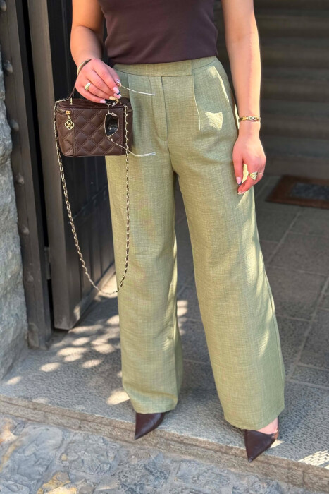 ONE COLOR WIDE LEG WOMAN TROUSERS LIGHT GREEN/JEZB - 5