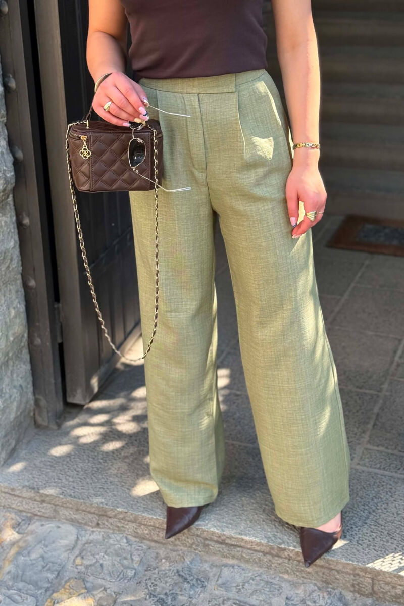 ONE COLOR WIDE LEG WOMAN TROUSERS LIGHT GREEN/JEZB - 5