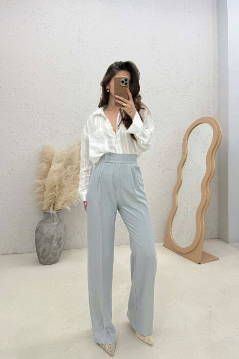 ONE COLOR WIDE LEG WOMAN TROUSERS LIGHT GREY/GZ - KLAUDIO FASHION