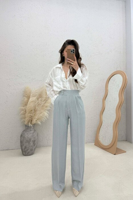 ONE COLOR WIDE LEG WOMAN TROUSERS LIGHT GREY/GZ - 2