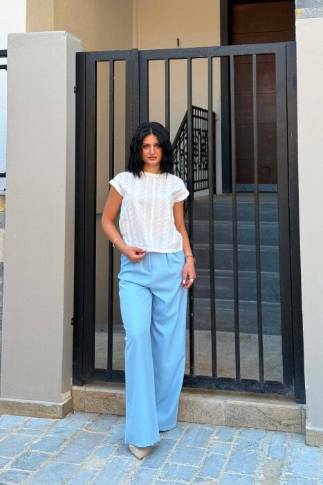 ONE COLOR WIDE LEG WOMAN TROUSERS LIGHTBLUE/BZ 