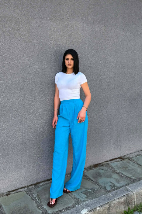 ONE COLOR WIDE LEG WOMAN TROUSERS LIGHTBLUE/BZ - 1