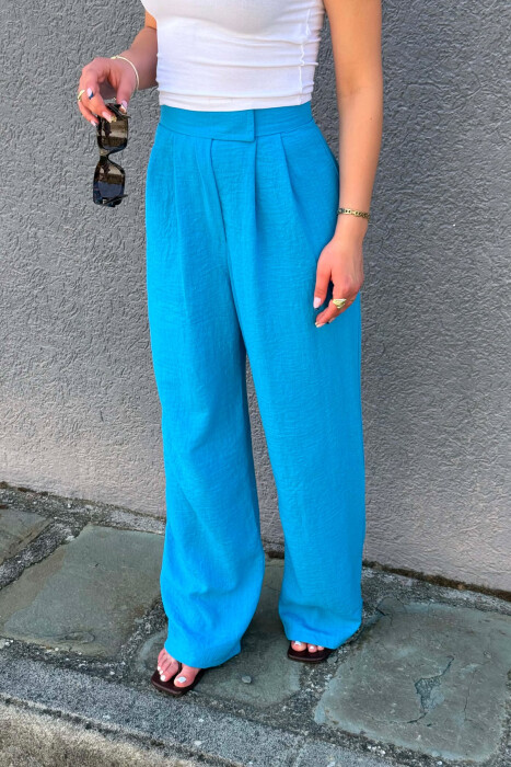ONE COLOR WIDE LEG WOMAN TROUSERS LIGHTBLUE/BZ - 4