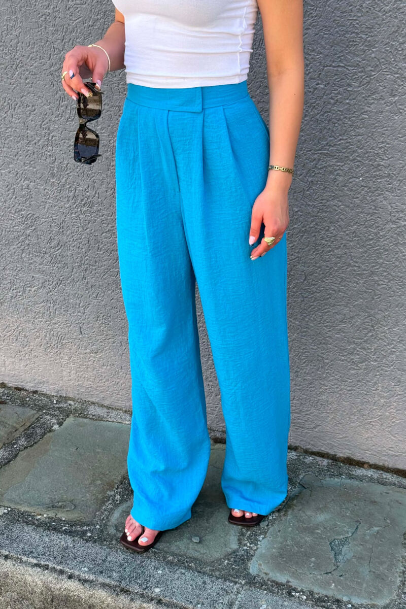 ONE COLOR WIDE LEG WOMAN TROUSERS LIGHTBLUE/BZ - 4