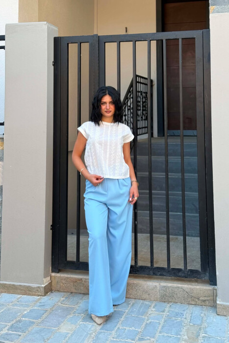 ONE COLOR WIDE LEG WOMAN TROUSERS LIGHTBLUE/BZ - 1