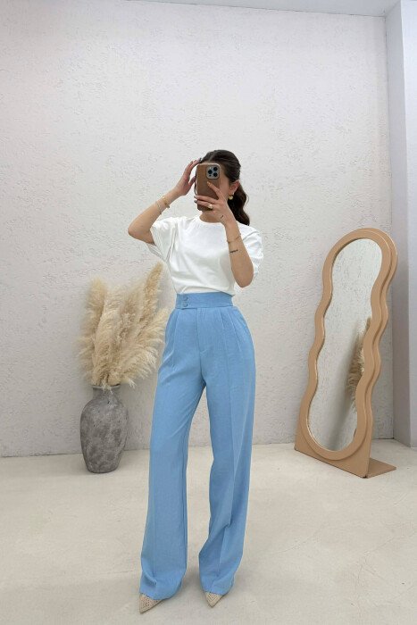 ONE COLOR WIDE LEG WOMAN TROUSERS LIGHTBLUE/BZ - 3
