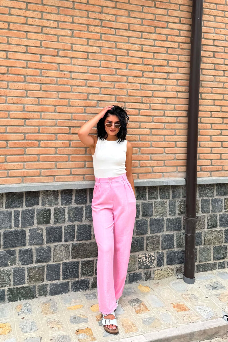 ONE COLOR WIDE LEG WOMAN TROUSERS PINK/ROZE - 1