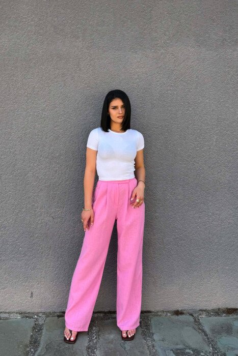 ONE COLOR WIDE LEG WOMAN TROUSERS PINK/ROZE - 1