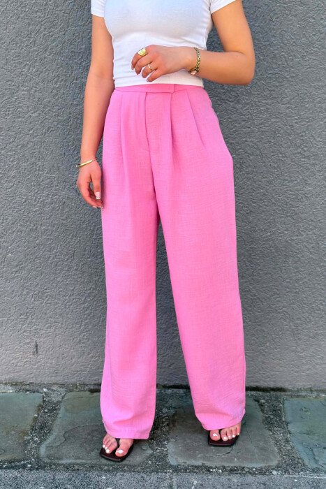 ONE COLOR WIDE LEG WOMAN TROUSERS PINK/ROZE - 2