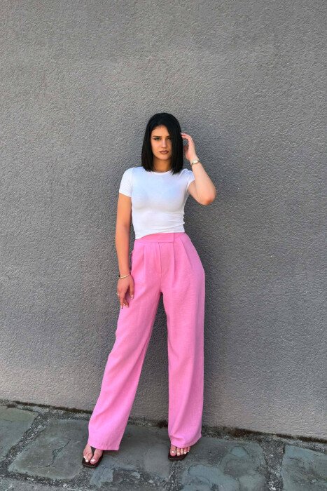 ONE COLOR WIDE LEG WOMAN TROUSERS PINK/ROZE - 4