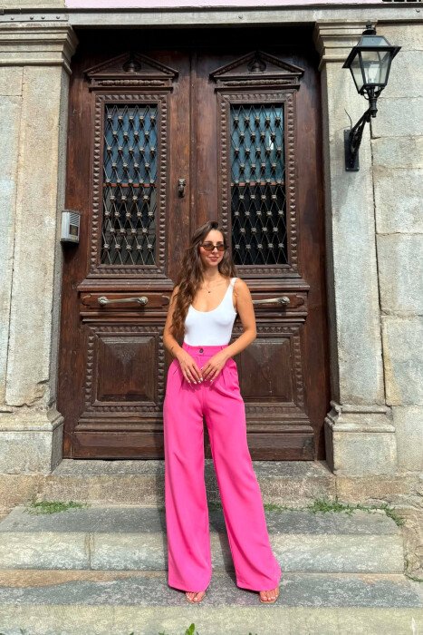 ONE COLOR WIDE LEG WOMAN TROUSERS PINK/ROZE - 3