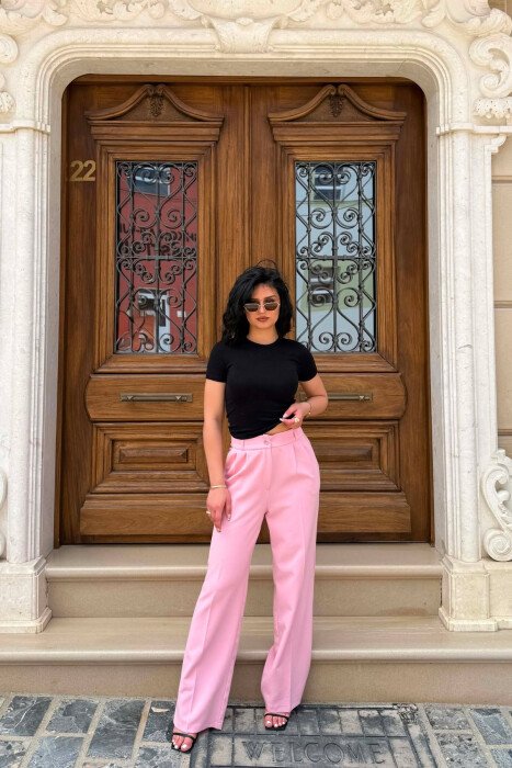 ONE COLOR WIDE LEG WOMAN TROUSERS PINK/ROZE - 1