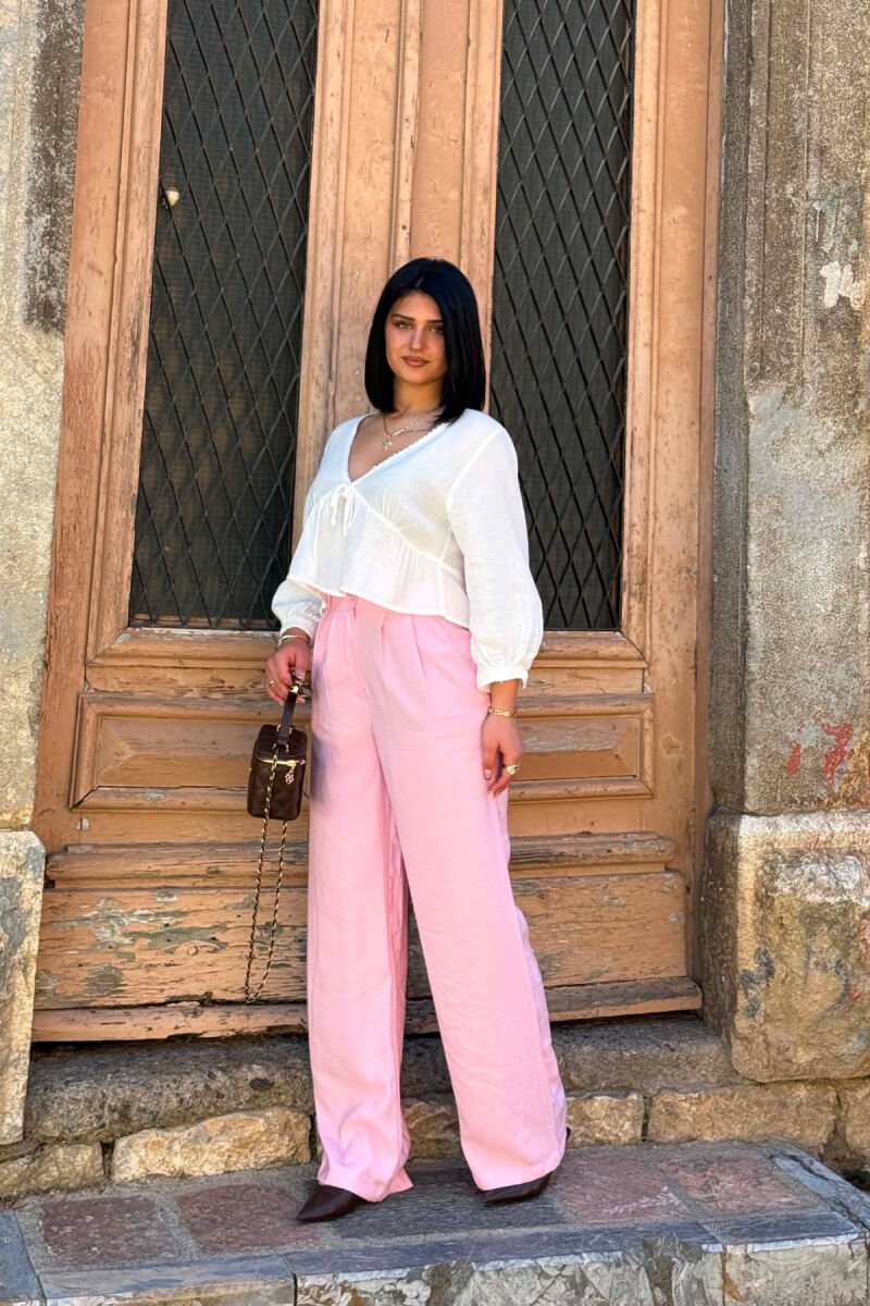ONE COLOR WIDE LEG WOMAN TROUSERS PINK/ROZE - 1