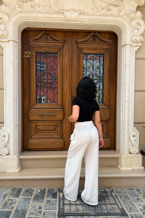 ONE COLOR WIDE LEG WOMAN TROUSERS WHITE-E BARDHE - 2