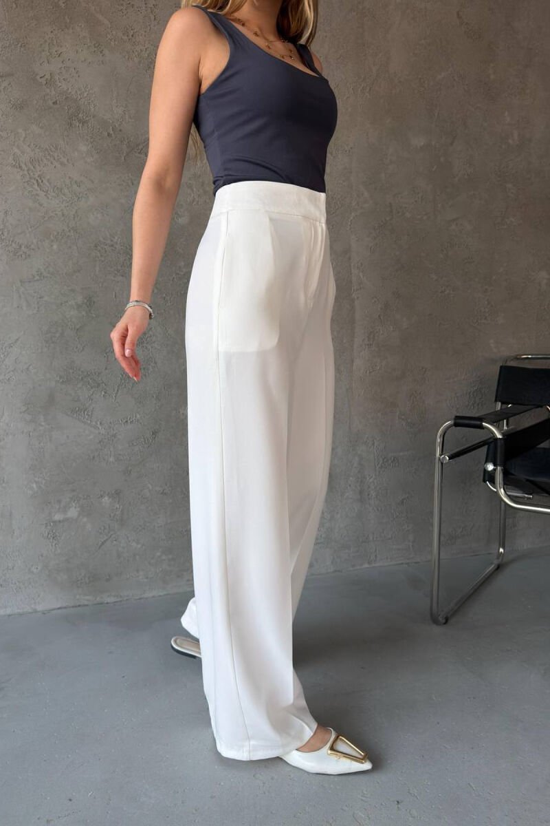 ONE COLOR WIDE LEG WOMAN TROUSERS WHITE-E BARDHE - 4