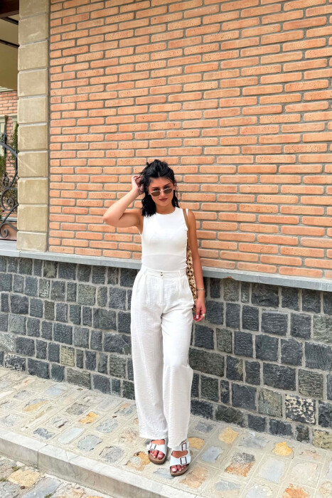 ONE COLOR WIDE LEG WOMAN TROUSERS WHITE-E BARDHE 