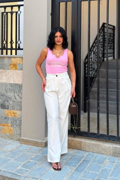 ONE COLOR WIDE LEG WOMAN TROUSERS WHITE-E BARDHE - 3