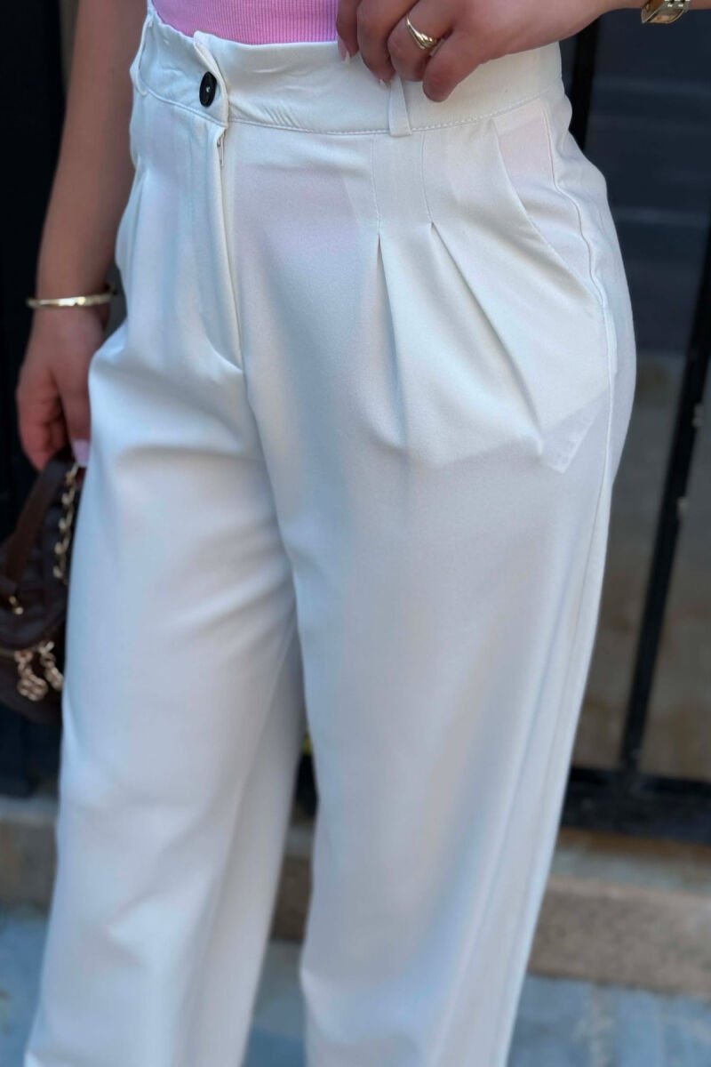 ONE COLOR WIDE LEG WOMAN TROUSERS WHITE-E BARDHE - 5
