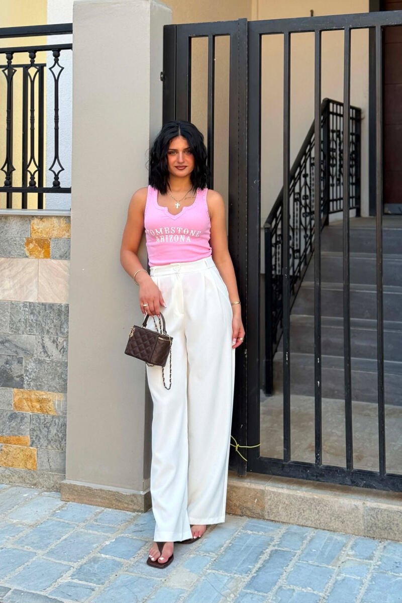 ONE COLOR WIDE LEG WOMAN TROUSERS WHITE-E BARDHE - 1