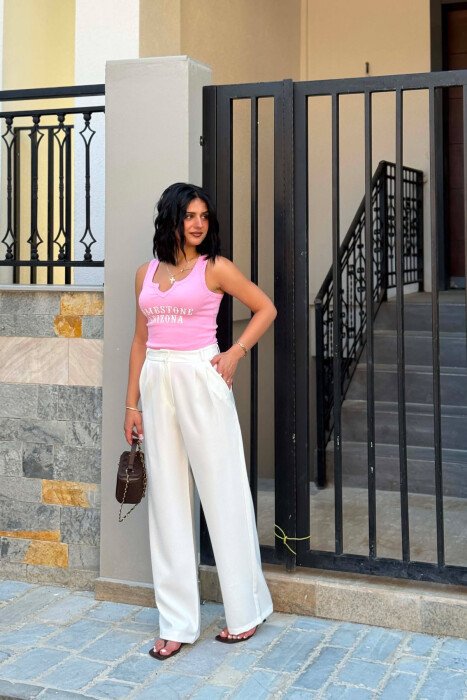 ONE COLOR WIDE LEG WOMAN TROUSERS WHITE-E BARDHE - 2