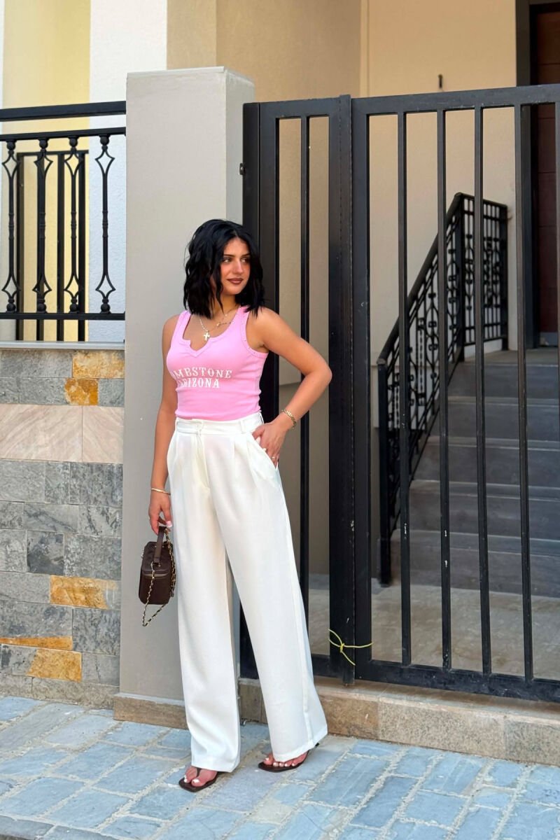 ONE COLOR WIDE LEG WOMAN TROUSERS WHITE-E BARDHE - 2