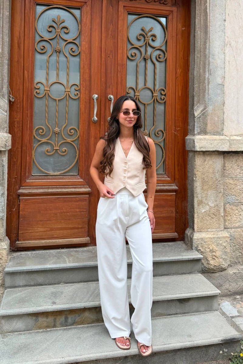ONE COLOR WIDE LEG WOMAN TROUSERS WHITE-E BARDHE - 4