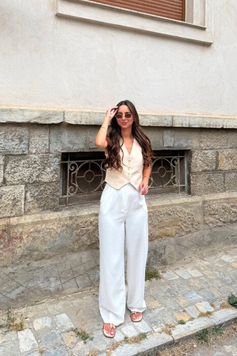 ONE COLOR WIDE LEG WOMAN TROUSERS WHITE-E BARDHE - 